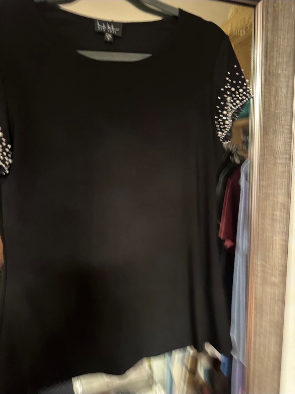 Nicole miller  Black Short Sleeve Tee with Studded Sleeve Detail